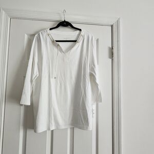 Talbots White Relaxed 3/4 Sleeve Blouse